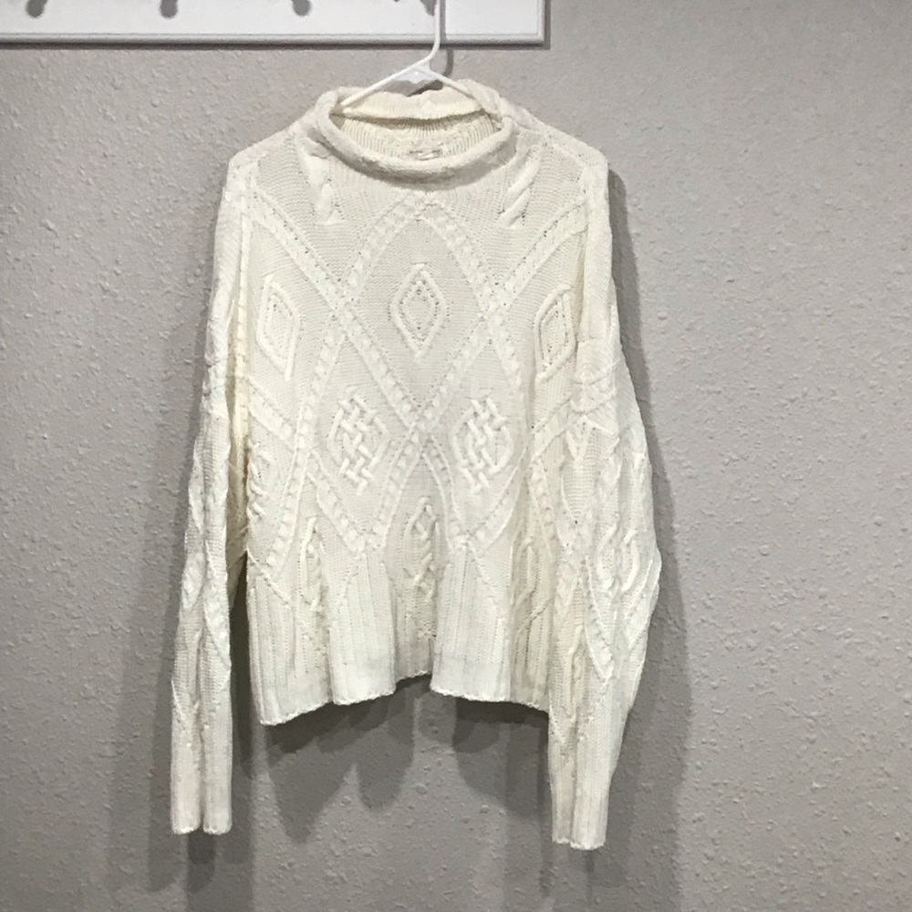 Melrose and Market Ivory Chunky Cable Knit Mock Neck Sweater Women’s L Oversized